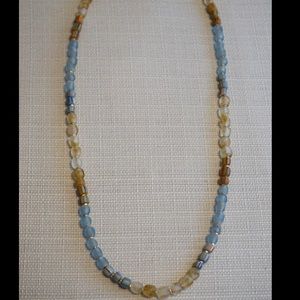 Blue and Tan Recycled Glass Bead Handmade Necklace